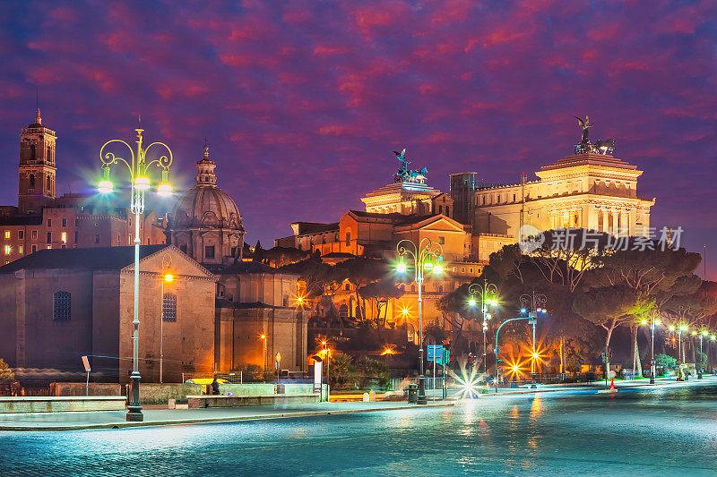 古罗马意大利Via dei Fori Imperiali Night Old Town